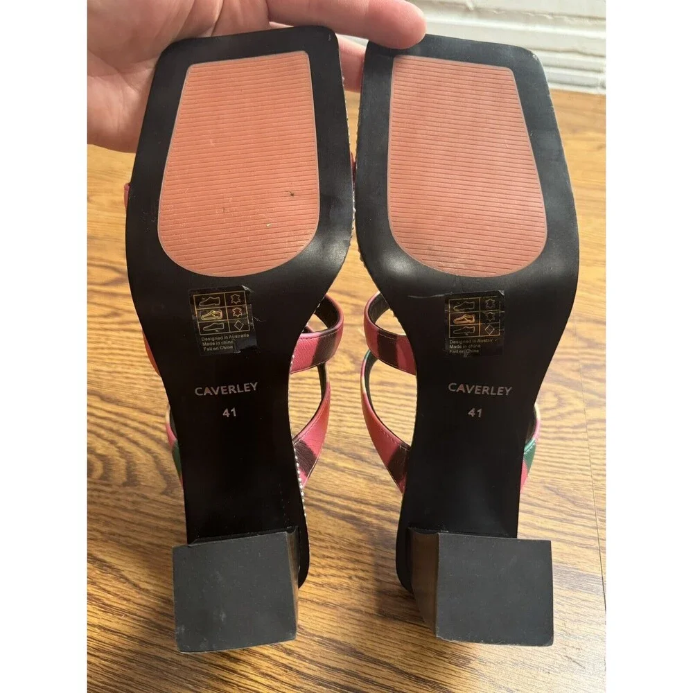 Anthropologie Caverley Women Nora Mule Pink Stripe Heels Shoes Size EU 41/US‎ 9